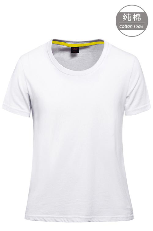 白色纯棉短袖女圆领体恤衫