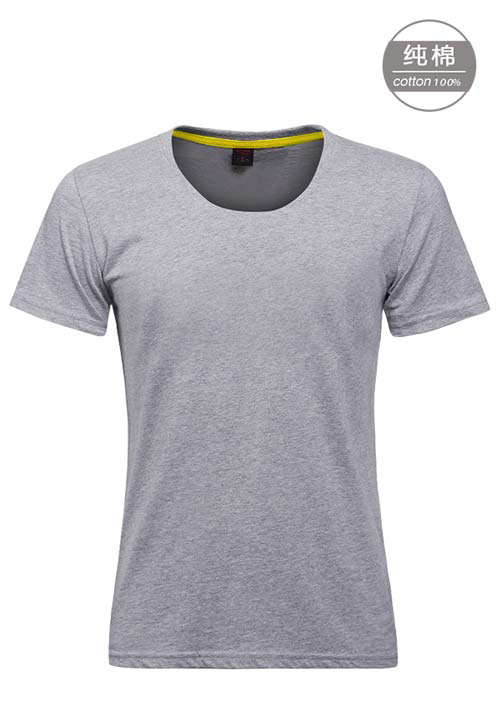 花灰色纯棉短袖女圆领文化衫订做