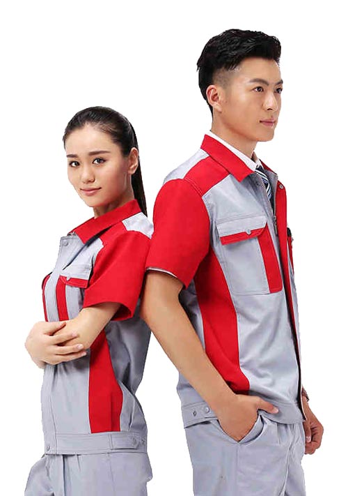 大红配灰色夏装工程服款式图片